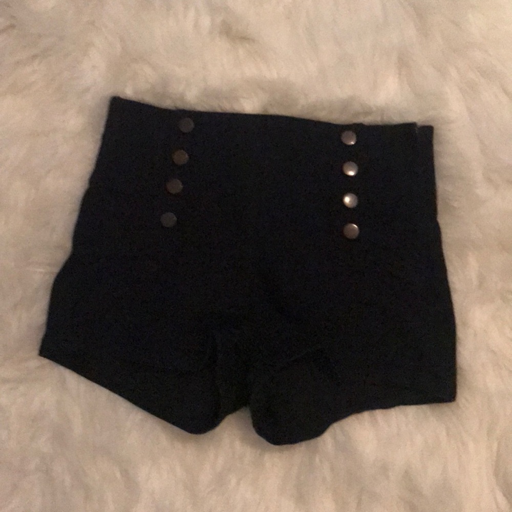 Navy blue, high waisted button shorts